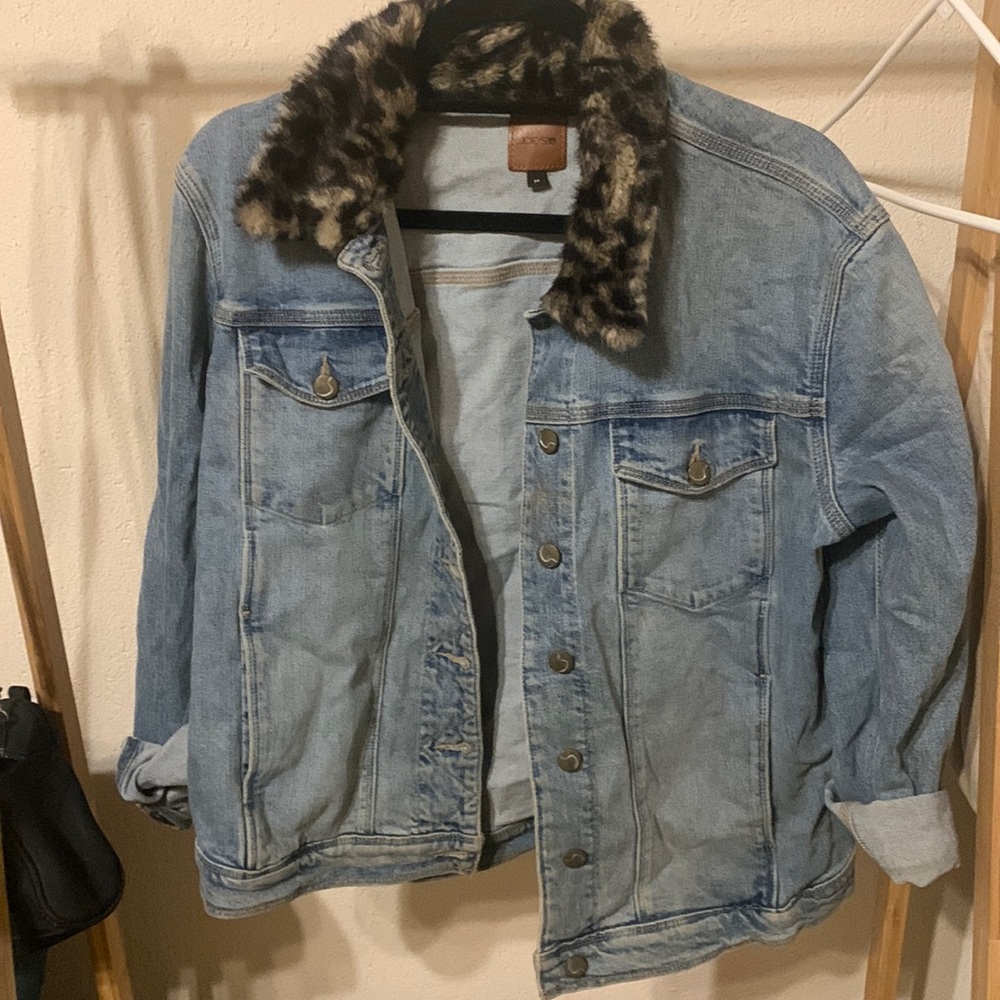 Joe’s Jeans denim jacket with faux fur collar